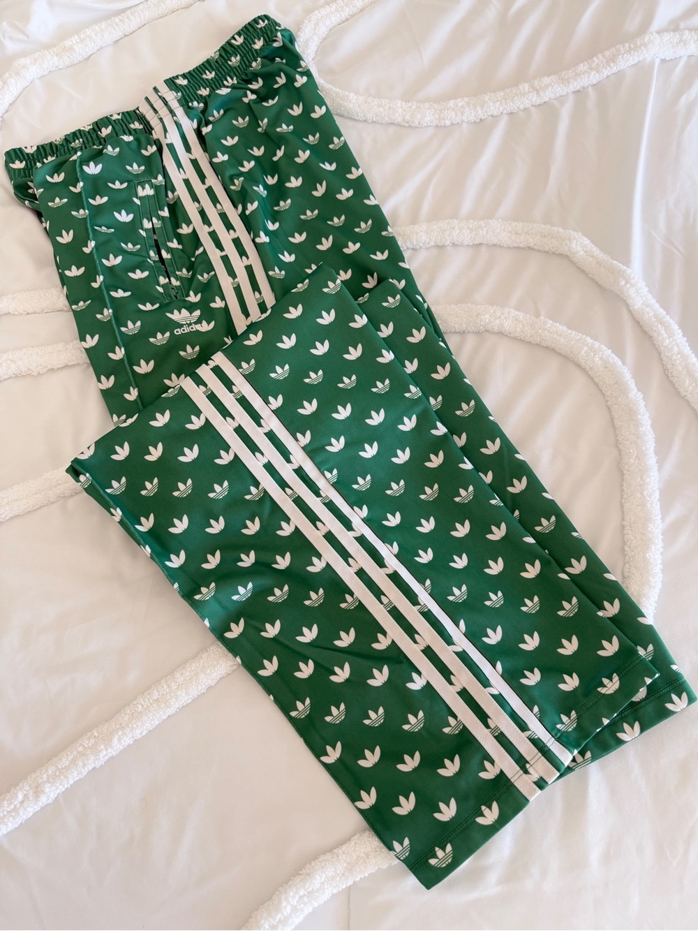 🪴adidas Green Track Pants with off-White Trefoil Print and Stripes